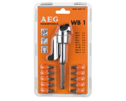 Угловая насадка для шуруповерта с 10-ю битами AEG Single WB1 4932430173